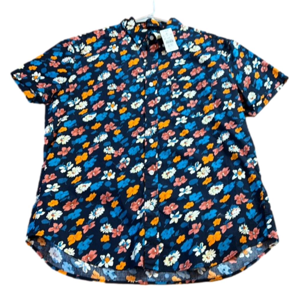 J.Crew, large, men’s slim, blue floral, dress, shirt, button-down short sleeve